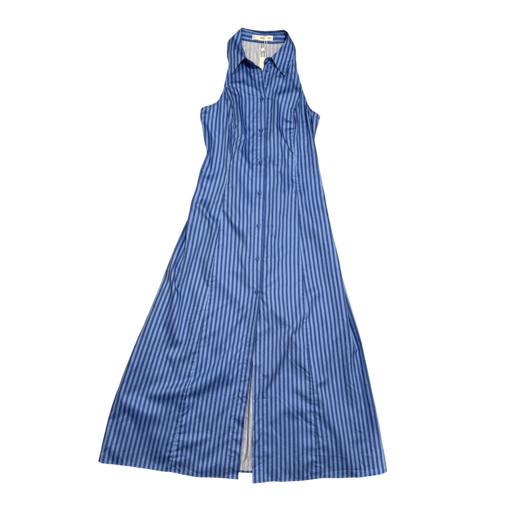 Mango MNG Blue Striped Sleeveless Midi Shirt Dress Corset Back Cotton Size 4 NEW - Picture 2 of 9